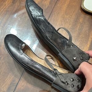 New Directions Black and Silver Flats with Studded Detail